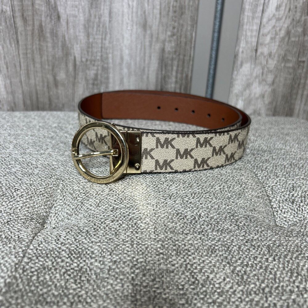 Michael Kors Logo Belt Round Gold Buckle